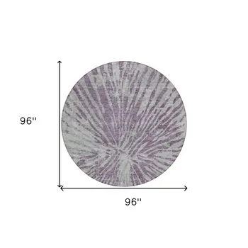 8' Purple And Gray Round Abstract Washable Indoor Outdoor Area Rug