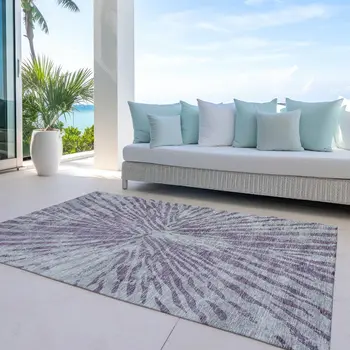 8' X 10' Purple And Gray Abstract Washable Indoor Outdoor Area Rug