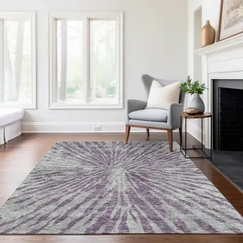 9' X 12' Purple And Gray Abstract Washable Indoor Outdoor Area Rug