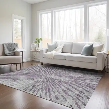 9' X 12' Purple And Gray Abstract Washable Indoor Outdoor Area Rug