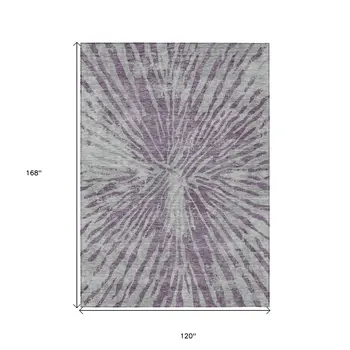 10' X 14' Purple And Gray Abstract Washable Indoor Outdoor Area Rug