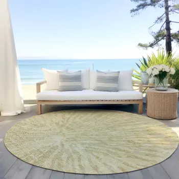 8' Wheat Beige And Tan Round Abstract Washable Indoor Outdoor Area Rug