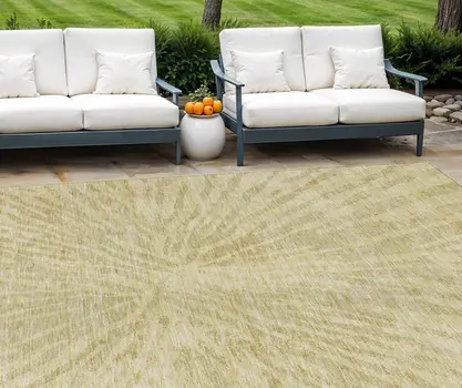 10' X 14' Wheat Beige And Tan Abstract Washable Indoor Outdoor Area Rug