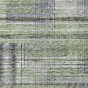 3' X 5' Artichoke Green Purple And Fern Green Striped Washable Indoor Outdoor Area Rug