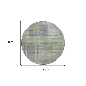 8' Artichoke Green Purple And Fern Green Round Striped Washable Indoor Outdoor Area Rug