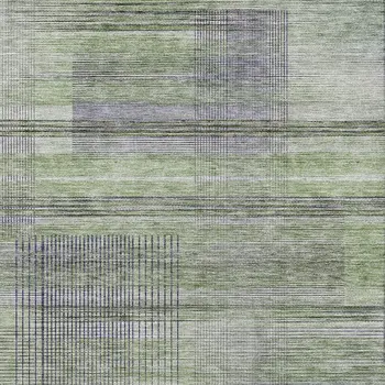 9' X 12' Artichoke Green Purple And Fern Green Striped Washable Indoor Outdoor Area Rug
