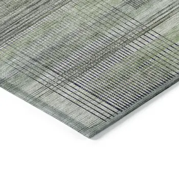 10' X 14' Artichoke Green Purple And Fern Green Striped Washable Indoor Outdoor Area Rug