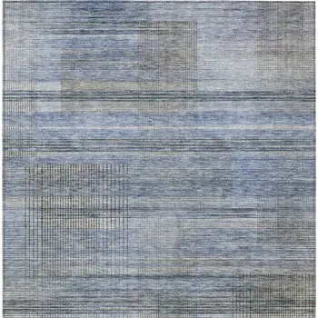 9' X 12' Denim Blue And Sky Blue Striped Washable Indoor Outdoor Area Rug