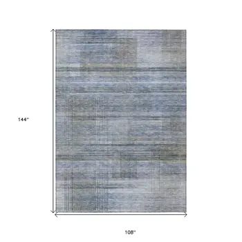 9' X 12' Denim Blue And Sky Blue Striped Washable Indoor Outdoor Area Rug