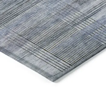9' X 12' Denim Blue And Sky Blue Striped Washable Indoor Outdoor Area Rug