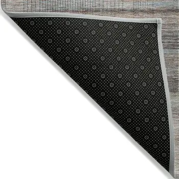 3' X 5' Copper Gray And Blue Striped Washable Indoor Outdoor Area Rug