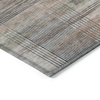 3' X 5' Copper Gray And Blue Striped Washable Indoor Outdoor Area Rug