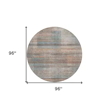 8' Copper Gray And Blue Round Striped Washable Indoor Outdoor Area Rug