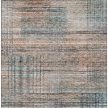 8' X 10' Copper Gray And Blue Striped Washable Indoor Outdoor Area Rug