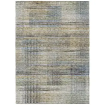 3' X 5' Khaki Tan And Beige Striped Washable Indoor Outdoor Area Rug