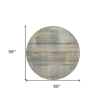 8' Khaki Tan And Beige Round Striped Washable Indoor Outdoor Area Rug