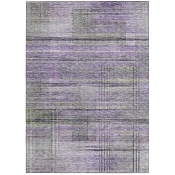 3' X 5' Purple Lavender And Gray Striped Washable Indoor Outdoor Area Rug
