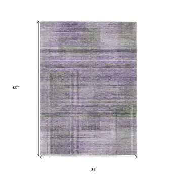 3' X 5' Purple Lavender And Gray Striped Washable Indoor Outdoor Area Rug