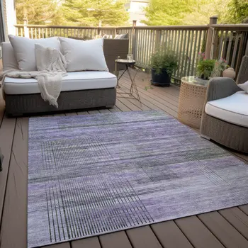3' X 5' Purple Lavender And Gray Striped Washable Indoor Outdoor Area Rug