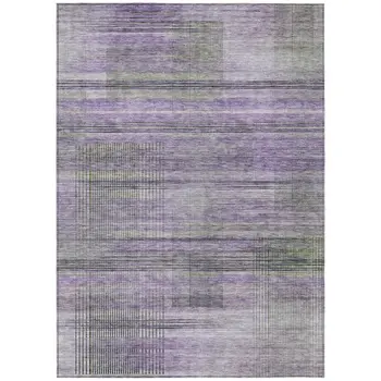 3' X 5' Purple Lavender And Gray Striped Washable Indoor Outdoor Area Rug