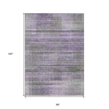 8' X 10' Purple Lavender And Gray Striped Washable Indoor Outdoor Area Rug