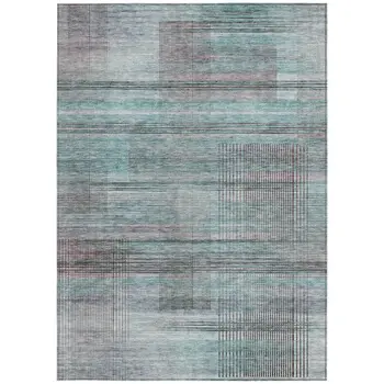 3' X 5' Teal Blue Gray And Charcoal Striped Washable Indoor Outdoor Area Rug