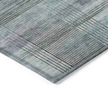 3' X 5' Teal Blue Gray And Charcoal Striped Washable Indoor Outdoor Area Rug
