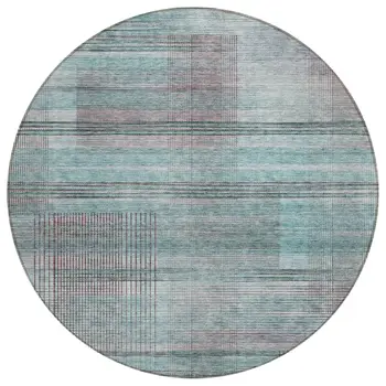8' Teal Blue Gray And Charcoal Round Striped Washable Indoor Outdoor Area Rug