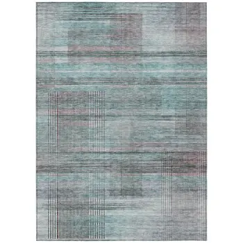 10' X 14' Teal Blue Gray And Charcoal Striped Washable Indoor Outdoor Area Rug