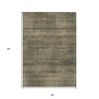 5' X 8' Brown Beige And Taupe Striped Washable Indoor Outdoor Area Rug