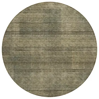8' Brown Beige And Taupe Round Striped Washable Indoor Outdoor Area Rug