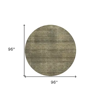8' Brown Beige And Taupe Round Striped Washable Indoor Outdoor Area Rug