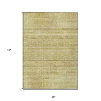 3' X 5' Gold Wheat And Beige Striped Washable Indoor Outdoor Area Rug