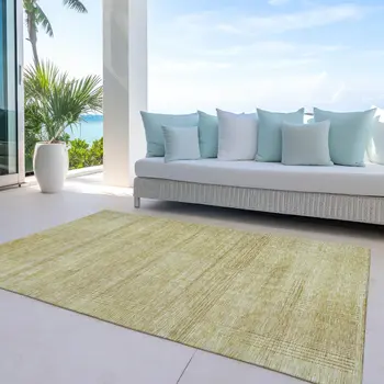 3' X 5' Gold Wheat And Beige Striped Washable Indoor Outdoor Area Rug