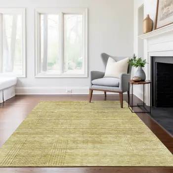 3' X 5' Gold Wheat And Beige Striped Washable Indoor Outdoor Area Rug