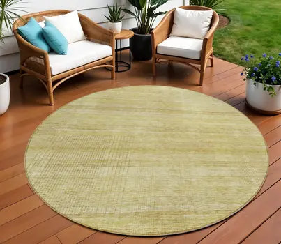 8' Gold Wheat And Beige Round Striped Washable Indoor Outdoor Area Rug