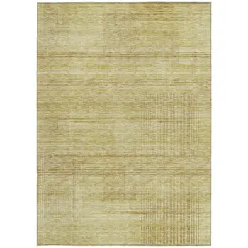 9' X 12' Gold Wheat And Beige Striped Washable Indoor Outdoor Area Rug