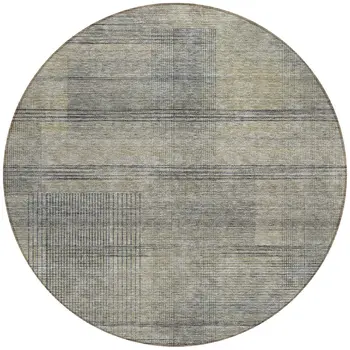 8' Khaki Beige And Gray Round Striped Washable Indoor Outdoor Area Rug