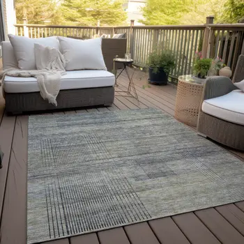 8' X 10' Khaki Beige And Gray Striped Washable Indoor Outdoor Area Rug