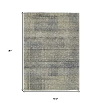 9' X 12' Khaki Beige And Gray Striped Washable Indoor Outdoor Area Rug