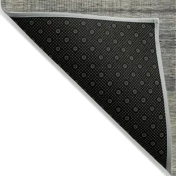 9' X 12' Khaki Beige And Gray Striped Washable Indoor Outdoor Area Rug