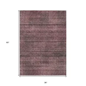 3' X 5' Merlot And Gray Striped Washable Indoor Outdoor Area Rug