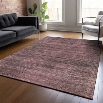 3' X 5' Merlot And Gray Striped Washable Indoor Outdoor Area Rug