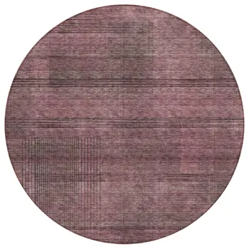 8' Merlot And Gray Round Striped Washable Indoor Outdoor Area Rug