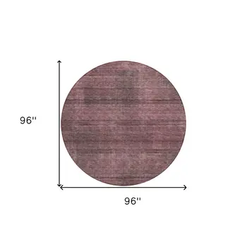 8' Merlot And Gray Round Striped Washable Indoor Outdoor Area Rug