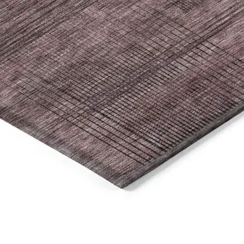 9' X 12' Merlot And Gray Striped Washable Indoor Outdoor Area Rug