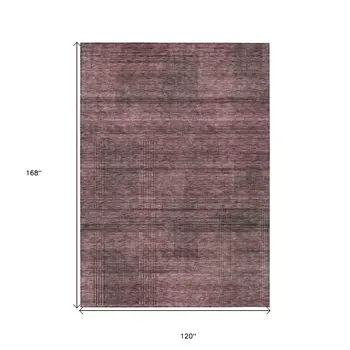 10' X 14' Merlot And Gray Striped Washable Indoor Outdoor Area Rug