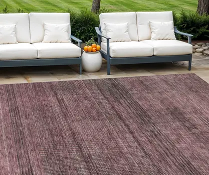 10' X 14' Merlot And Gray Striped Washable Indoor Outdoor Area Rug
