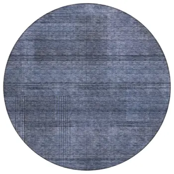 8' Navy Blue And Gray Round Striped Washable Indoor Outdoor Area Rug