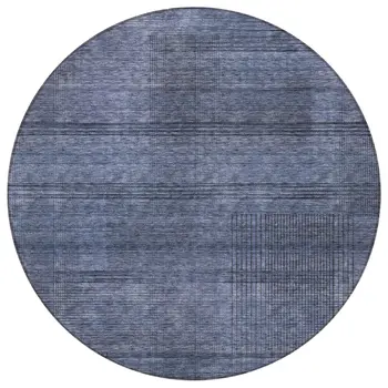 8' Navy Blue And Gray Round Striped Washable Indoor Outdoor Area Rug